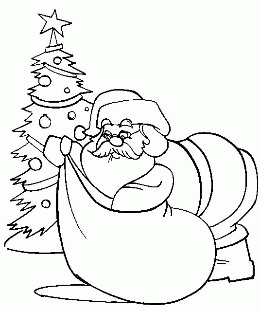 Mikołaj wyjmuje prezenty z wielkiego wora kolorowanka do druku